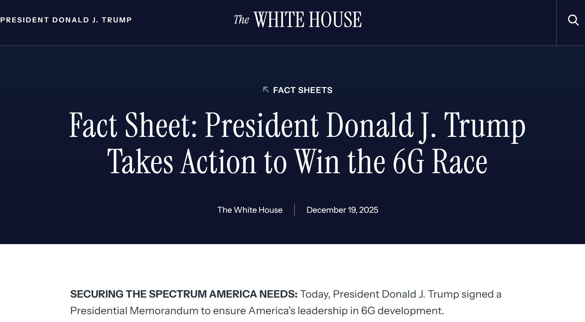 为6G让路：特朗普下令腾退占用7.125&ndash;7.4 GHz频段的联邦系统 